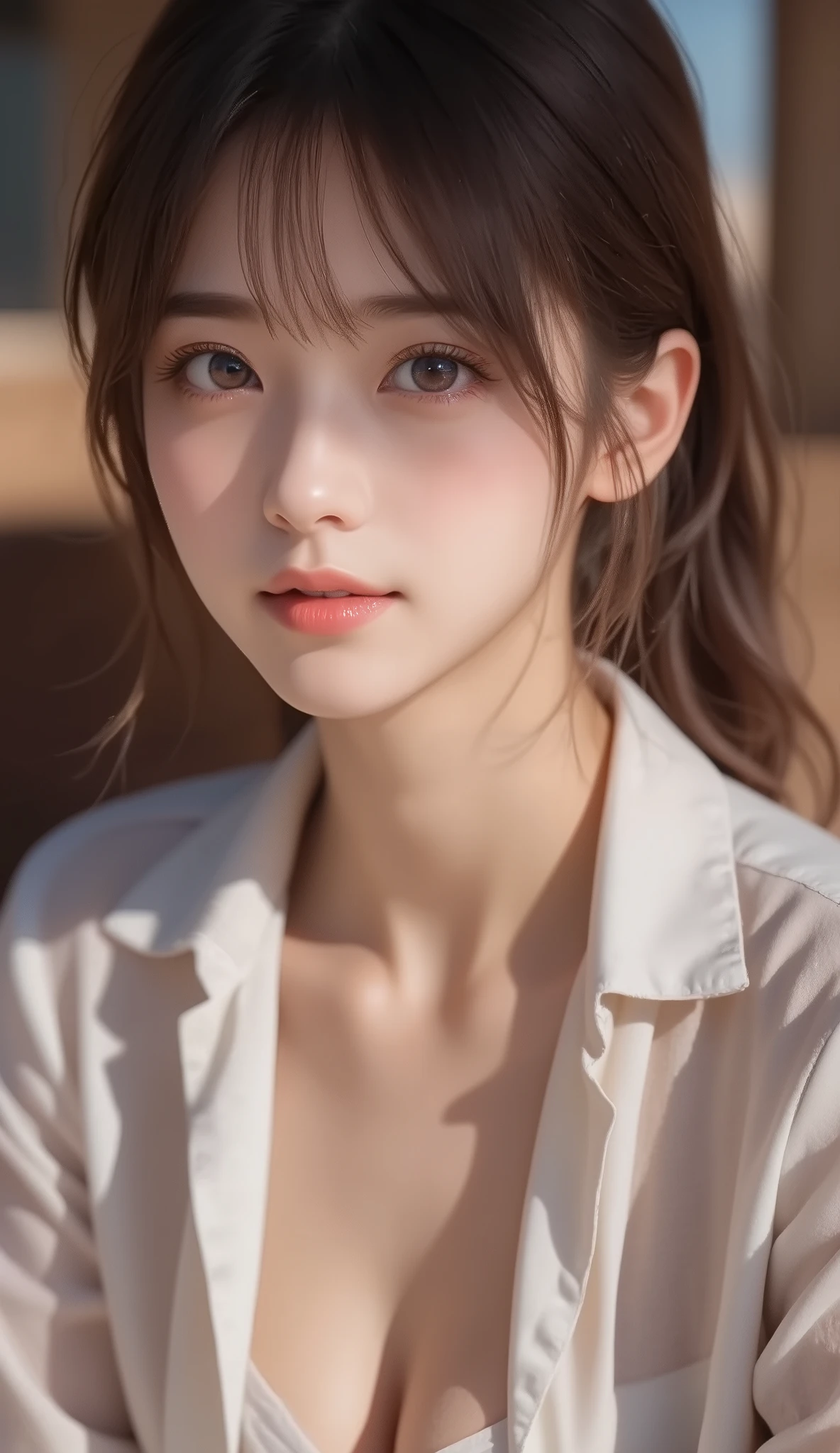 8k,ultra high resolution , best quality, masterpiece,rule of thirds,golden ratio,surreal,pictures, one woman,( girl:1.3),cute,cute顔, Beautiful Eyes in Every Detail , 細かくdetails,mature woman,princess,Full body,black hair,Short layers,ID photo, luxurious and beautiful ,( famous Japanese idol girl),非常にdetailsな, 美しいlikeいアジア人女性の超写実的なデジタルイラスト, fully visible from head to foot in the frame,elegant makeup,she wears a traditional Japanese high school girl uniform,wearing a white sailor-colored blouse with perfect clarity, knee-length navy blue pleated skirt,appropriate ribbon tie,like々exudes vibrancy and charm. is also wearing navy blue knee-high socks and shiny black shoes, complete a classic school uniform,Miniskirt,Classroom, is sitting, Extend Your Legs, Open legs to the side,Put her at the center of focus. The lighting is soft and even , gentle shadows that add depth and realism. is balanced in the composition , the subject is placed in the center, lets you fully enjoy her outfit and look. The image is rendered in stunning 8K resolution, captures every detail in perfect clarity,(((smile))),High heels, very delicate expression , delicate eye description,healthy body, ((Female 1)), height 160cm ,( thin waist:1.4)、( Beautiful :1.4), pink lips,Profile ,((( ideal figure))),Small A Cup Bust :2, portraits:2、 完璧な解剖学 、鮮明な details、 details,thin lips,Perfect and beautiful face ,完璧でcute顔, Meticulous Skin , perfect limb that wraps around the body,thin waist, surreal,Light and Dark,fashion magazine cover,stage lights