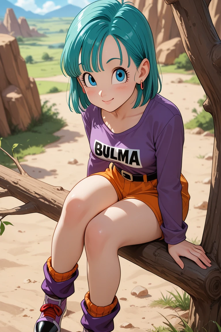 girl with purple hair and a yellow shirt sitting on a dirt road, bulma from dragon ball, saiyan girl, akira toriyama style, inspired by Akira Toriyama, the girl is crouching, dragon ball concept art, dragon ball artstyle, dragon ball style, art of akira toriyama, 9 0 s art style