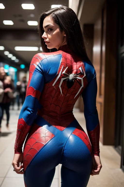 Hijab, slim waist, big thigh, heavy saggy , heavy ass, spiderman suit, on rof