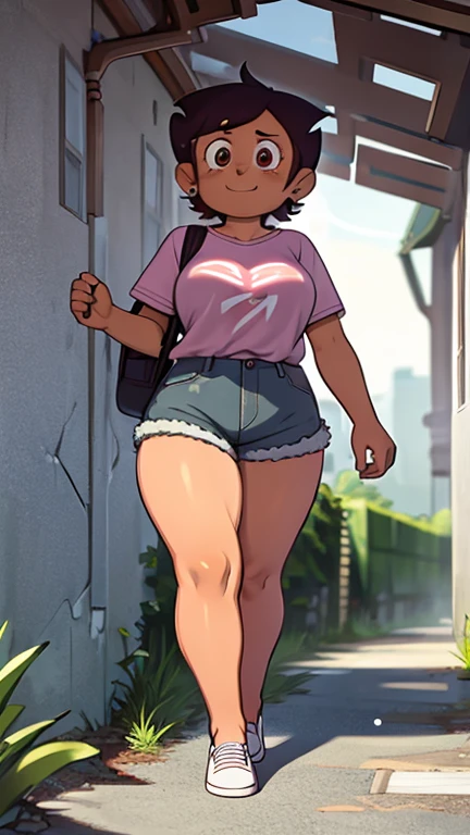 Luz Noceda, medium breasts, ((purple and white smal shirt and a black stripped miniskirt)), high quality fanart, open legs Style, official fanart, boobs, official art, (nsfw)