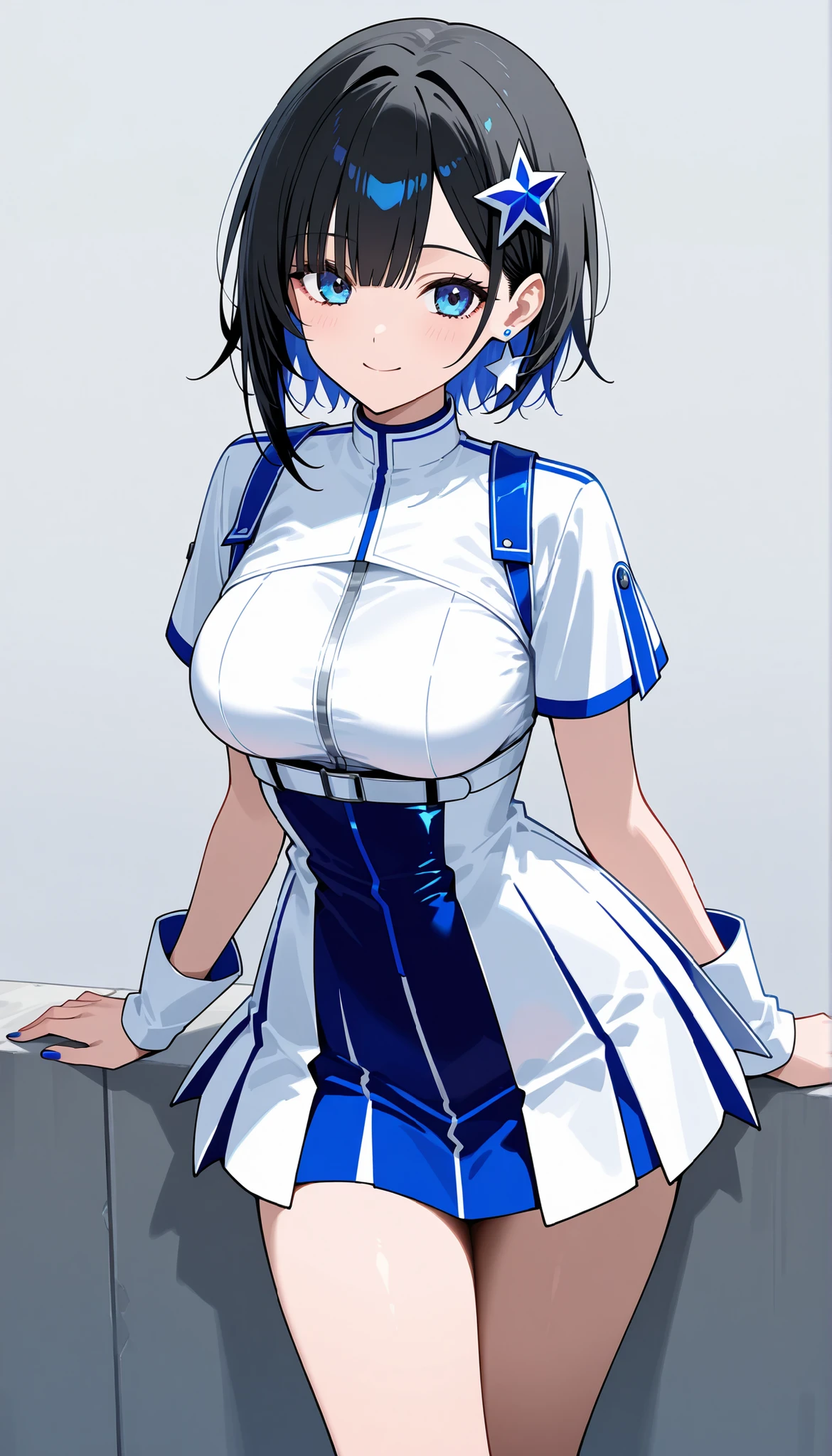 Future clothing design, Street fashion in the year 3025, Beautiful girl busty gravure idol, Short black hair