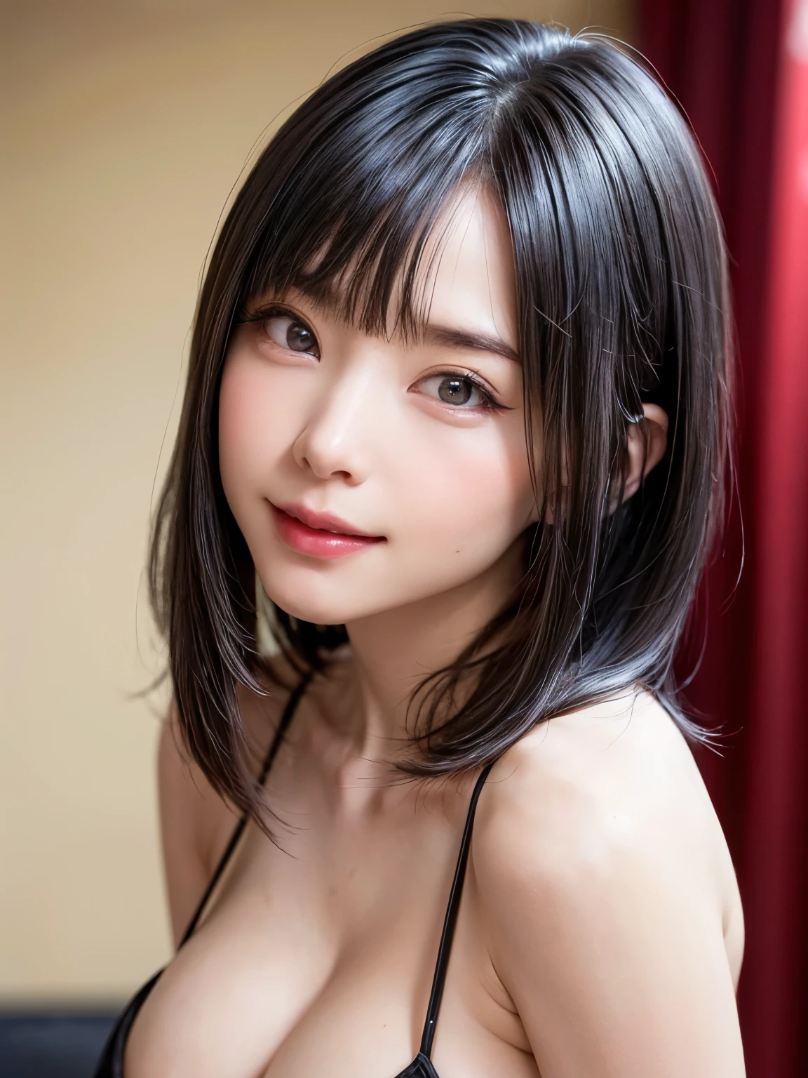 ((masterpiece、Highest quality、Ultra-high resolution、Gentle light))、(Like the picture:1.4)、((1 personの少女、solo、Beautiful white skin:1.4、On my knees、From above、Look up at the audience、Face close-up、2、Clear, beautiful eyes、Spotless、cute little、Black-haired、Beaver_cut、清潔なshort hair、190cm Supermodel、Big Breasts:1.6))(Bikini Swimwear:1.3、A simple two-tone blue and white swimsuit、Shiny shiny swimsuit、Shiny swimsuit with reflective surface、Soaking wet:1.2)、(Portraits of famous actresses of Japan、Listen carefully、Long neck)、(Laughter、happiness、joy、Hilarious、Close your mouth)、(Hold your chest between your arms、Bring your chest closer)、Eye for detail、A truly pure white background、Long neck、Bans、Eyelashes、Big eyes、Golden ratio face、The body of the golden ratio、(8k、RAW Photos、Highest quality、Masseter muscle area:1.2)、Ultra-detailed、Ultra-high resolution、(Realistic、Realistic photos:1.37)、Portrait、High-resolution RAW color photos、Professional photography、hVery detailed and beautiful、Very detailed、8k画像壁紙、Incredibly detailed、Large file size、Official Art、HVery detailed CG Unity 8k wallpapers、hVery detailed beautiful girl、Very detailed顔、Very detailed目、Very detailed皮膚、Very detailed指、hVery detailed nose、Very detailed詳細な口、Perfect Anatomy、Detailed Background、Detailed clothing、1 person、(20:1.2)、20th Generation、cute、Realistic body、、White skin、Glowing Skin、The body is slim、Handsome body、Black-haired、short hair、(Blunt bangs: 1.2)、Laughter、cute、Zola々right、cute faces、A vivid face、Delicate eyes、Source Order、lingerie、See through、耳Nipple Ring、Looking into the camera、Cowboy Shot、Positive、Standing posture、Contrapo、Dynamic Lighting、Super huge 、Cowboy Shot