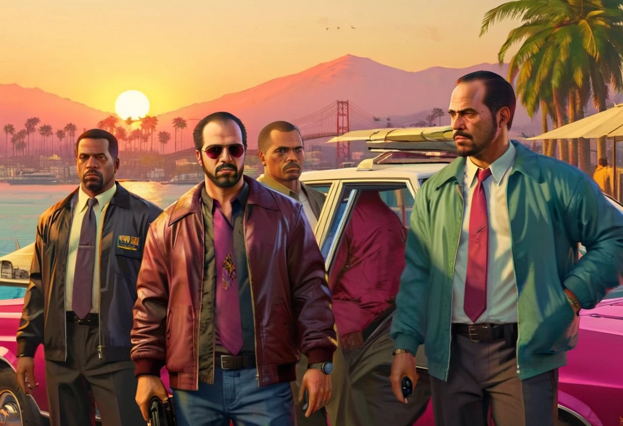 a portrait of 3 homies(Franklin Clinton,Michael Townley,Trevor Philips) gtav style, masterpiece, ultra detailed.background is the danube on budapest. te photo takesplace on a ship. there is a party on the ship. in the style of gtav, grand thieft auto V, GTA art style.