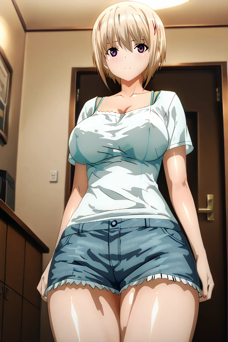 1girl, solo, short hair, wavy hair, Yellow hair, blunt bangs, green eyes, large tits, Indigo shirt, collared shirt, head tilt, light smile, shy pose, dark background, simple background, sketch, masterpiece, best quality, wide hips, wide thigh gap, thin waist,
<lora:add_detail:1> <lora:Best_Jean_Shorts_v4.12:.9> wearing jean shorts, legs spread, showing off pussy, dangerhawk, OverallDetail, <lora:perfect hands:.9> <lora:InniePussy1 v4:.69>, complementary colors, color graded, AS-YoungV2, <lora:zoom_slider_v1:-3>