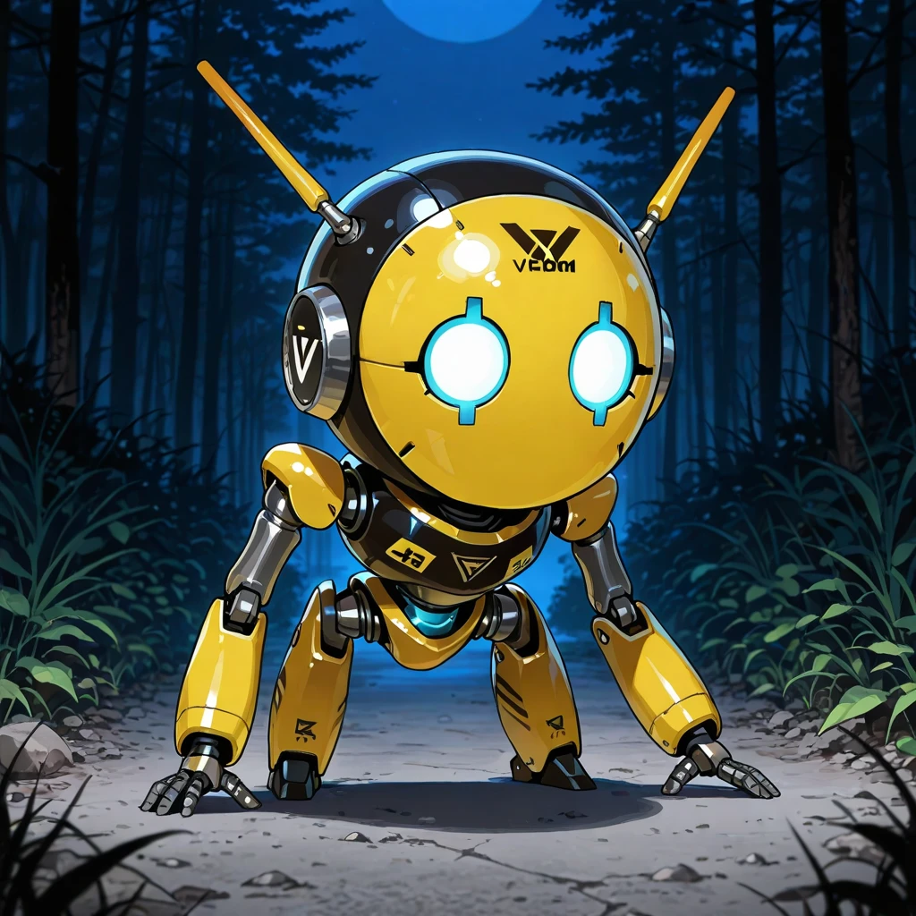 masterpiece, best quality, amazing quality, solo, no humans,  Venomous Bees, chibi robot, night background