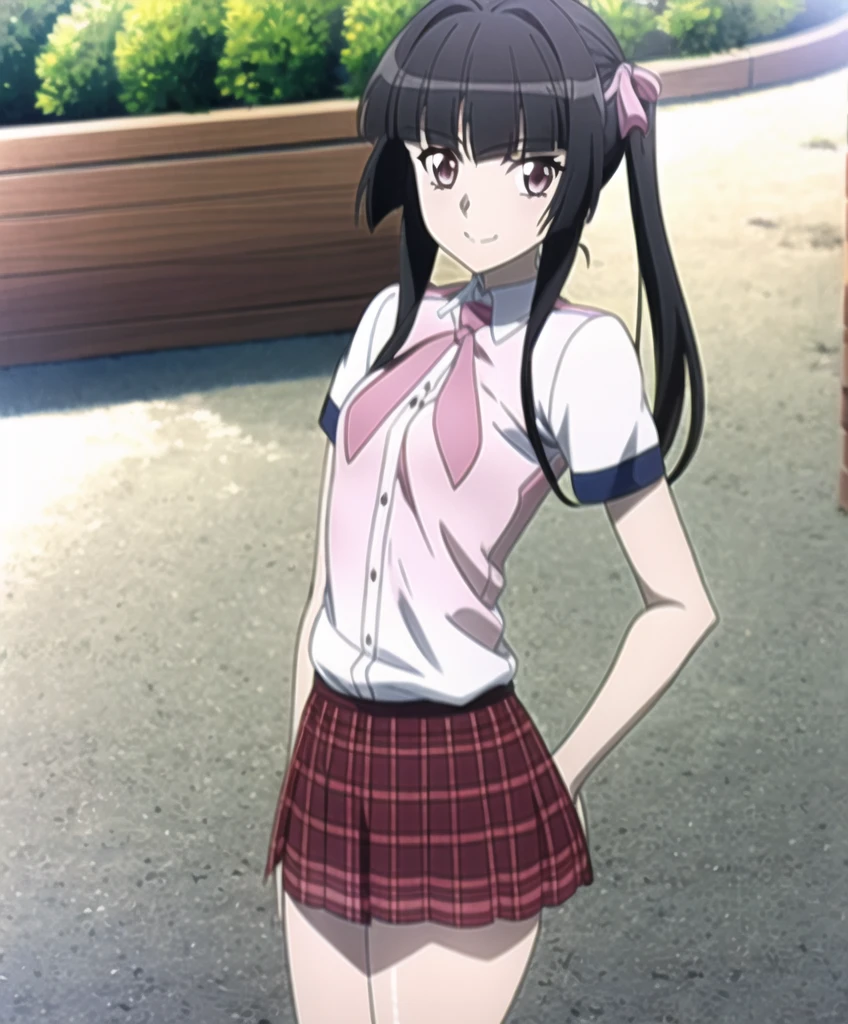 best quality, masterpiece, detailed,2d,flat color, 1girl,14yo,petit,grin,outdoor,miniskirt,socks,(sexy,erotic)