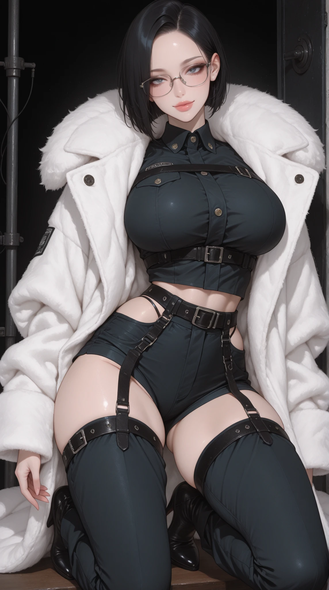 Persona 5 Art Style, Persona 5 Style, Kasumi Yoshizawa, Girl in Swimsuit, Full Length Portrait, High Quality, Ponytail, Small Breasts, Bangs, Smooth Thighs, Patsun, Top Quality, Ultra High Definition, Fine Eyes, Slender Legs, Fine Beautiful Eyes, 8K, White Bikini, Protruding Buttocks, Blonde, Blonde Hair