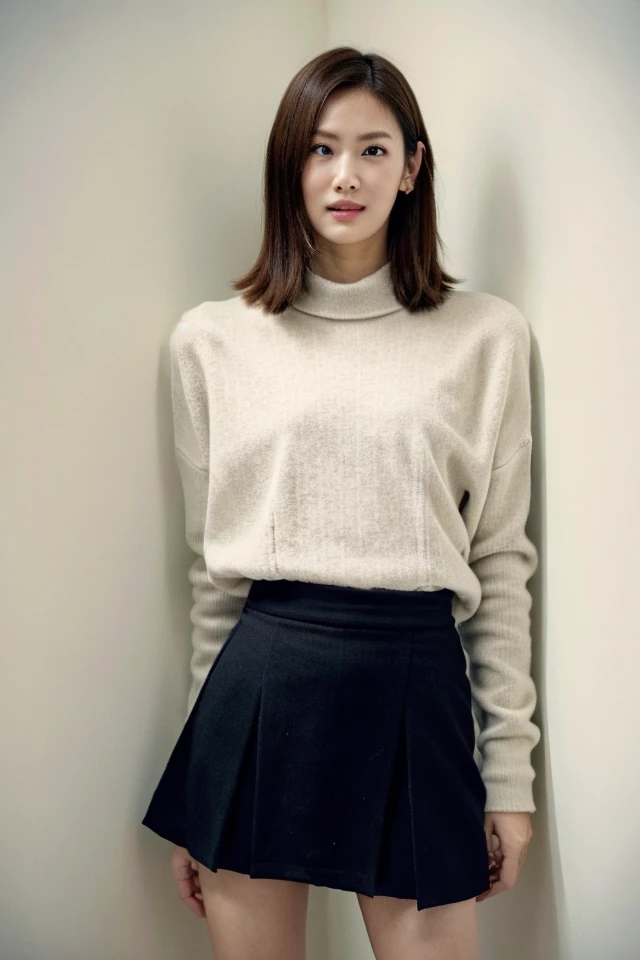 (masterpiece:1.3), (8k, photorealistic, RAW photo, best quality: 1.4), (1girl), beautiful face, (realistic face), (black hair, short hair:1.3), beautiful hairstyle, realistic eyes, beautiful detailed eyes, (realistic skin), beautiful skin, (sweater), absurdres, attractive, ultra high res, ultra realistic, highly detailed, golden ratio