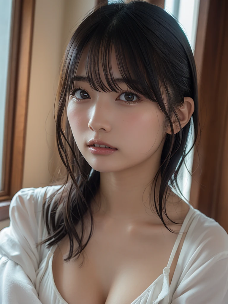 Dressed, (photo Realistic:1.4), (hyper Realistic:1.4), (Realistic:1.3),
(Smoother lighting:1.05), (Improving the lighting quality of movies:0.9), 32k,
One girl,20 year old girl, Realistic lighting, Backlight, Light on the face, Ray-tracing, (Bright light:1.2), (Improvement of quality:1.4),
(Highest quality real texture skins:1.4), Detailed drawn eyes, Detailed painted face,
(tired and sleepy and joy), (smile:0), Face close-up, T-Shirts,
(Enhance the mood of your body line:1.1), (Enhances the beauty of skin texture:1.1)
