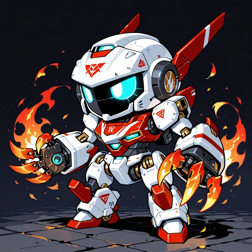 masterpiece, best quality, amazing quality, solo, no humans, Fire claw, chibi robot, night background
