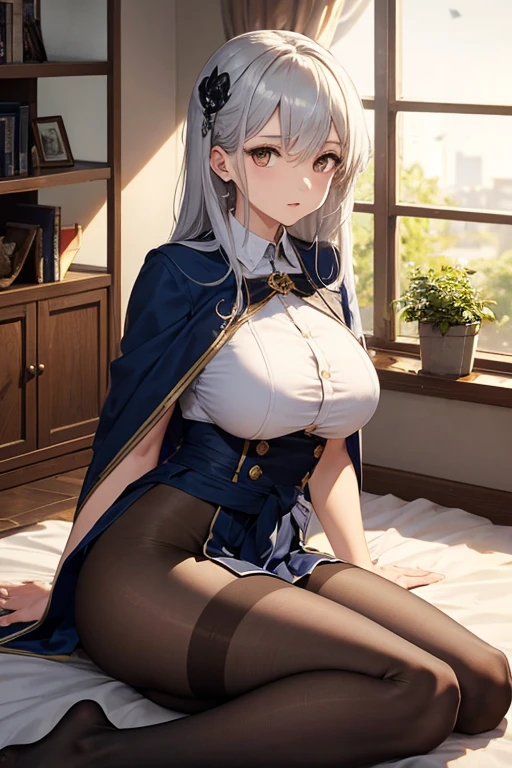 White Warrior。crusader。An illustration。girl。Big Breasts。Fantasy。Expose。White skin。mini skirt。breast。I can see your pants。With legs open。Fresnel。The hair is transparent with light。Thick thighs。She's flipping up her skirt herself。Holding out your hand。