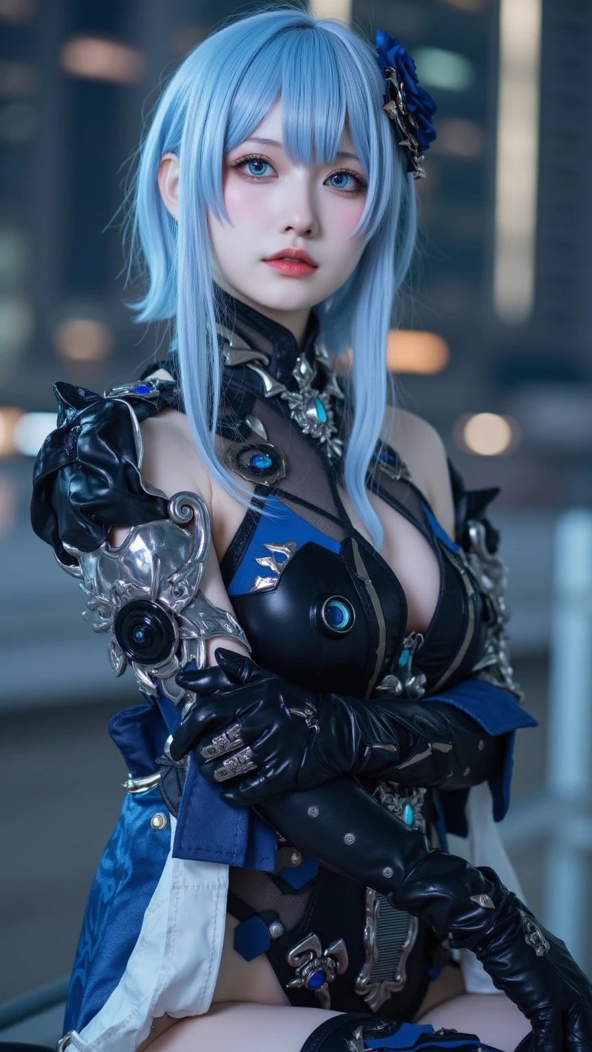 a close up of a woman in a silver and blue dress, chengwei pan on artstation, by Yang J, detailed fantasy art, stunning character art, fanart best artstation, epic exquisite character art, beautiful armor, extremely detailed artgerm, detailed digital anime art, artgerm on artstation pixiv, armor girl