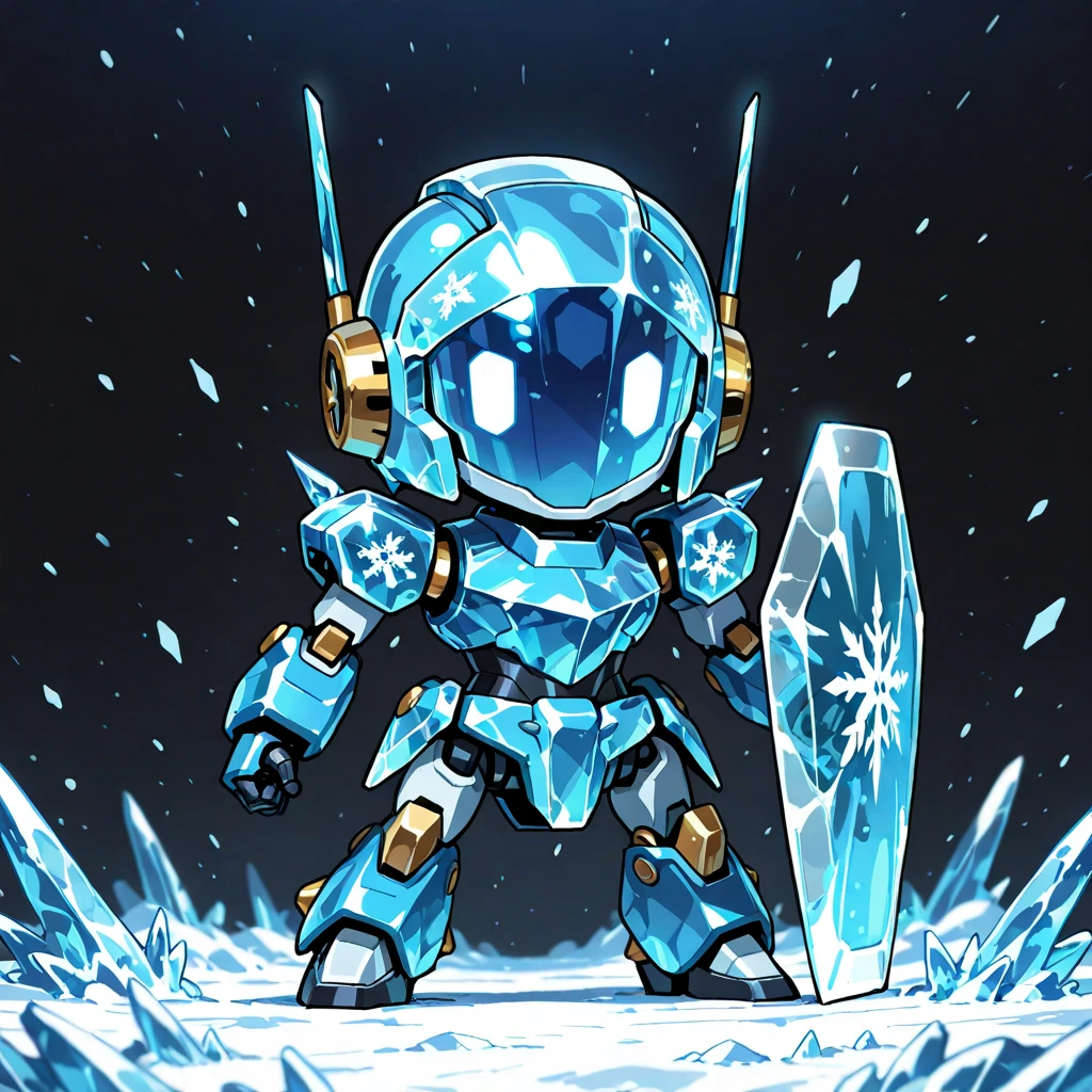 masterpiece, best quality, amazing quality, solo, no humans, ice shield, chibi robot, night background
