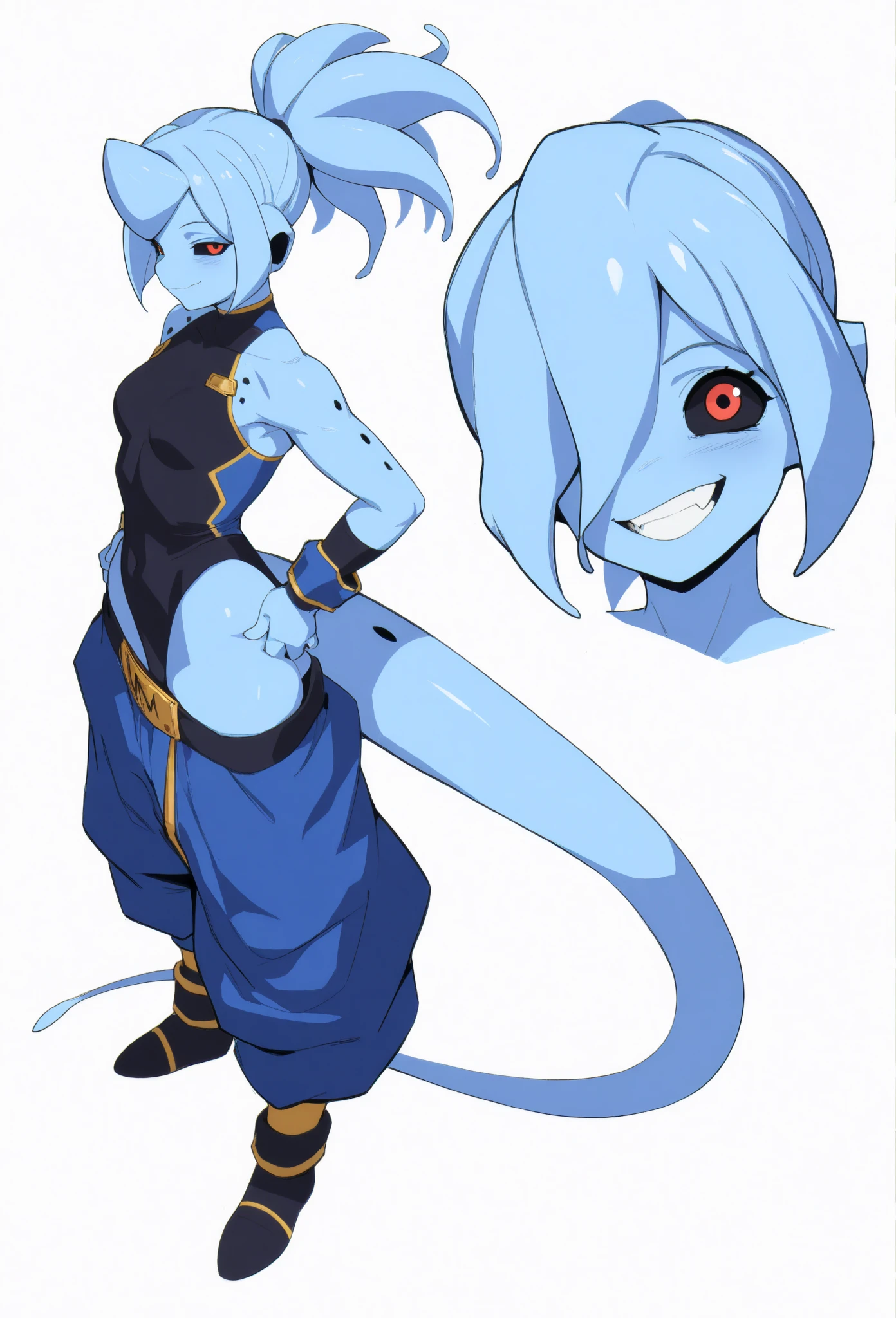Small samurai frog with two katanas with blue skin