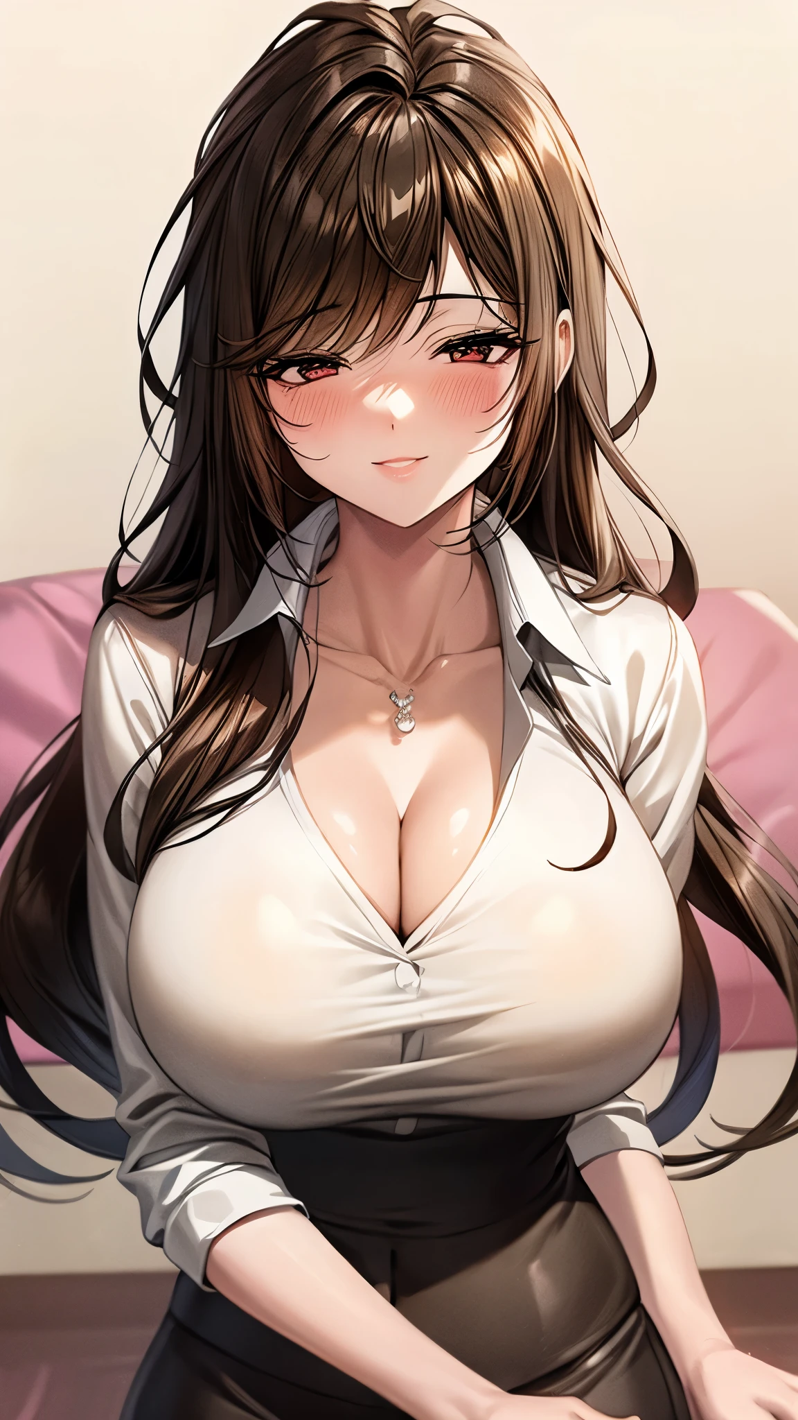 A woman in a white shirt, bra visible, 30 years old, office worker, NSFW, detailed face, beautiful detailed eyes, beautiful detailed lips, extremely detailed facial features, long eyelashes, photorealistic, 8K, hyper detailed, masterpiece, cinematic lighting, warm color tones, dramatic shadows