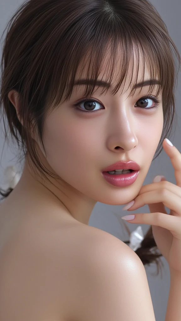 1girl, woman, masterpiece, best quality, highest quality, cinematic lighting, (volumetric lighting), extremely detailed CG unity 8k wallpaper, focused, 8k wallpaper, extremely detailed, ultra realistic, photorealistic, sharp focus, absurdres, (HDR:1.2), (high contrast), photograph, detailed and intricate, instagram, portrait, highly detailed, digital painting, artstation, concept art, smooth, sharp focus, illustration, cinematic lighting, natural big breast, wearing bra, wearing mini skirt, eyes looking at the viewer, wet body, hands over down.