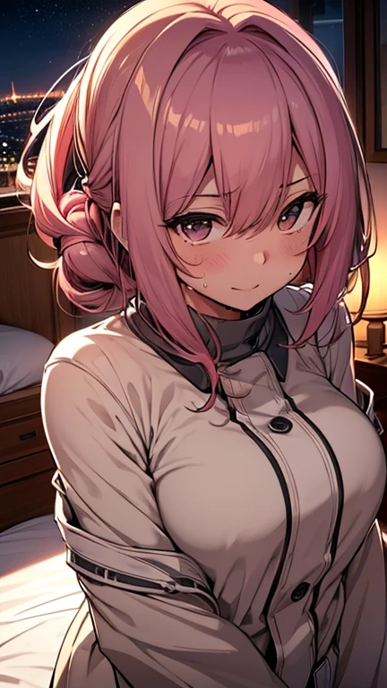 masterpiece, highest quality,Super detailed,1 girl ,indoor,Akane S,leaning forward,embarrassing, blush, shy, Upper body, Wet,dutch angle