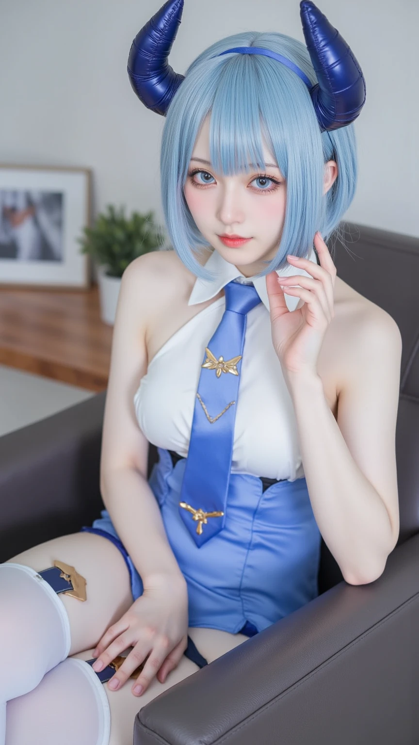 (Photorealistic:1.8、Highest quality:1.8、8K Masterpiece:1.8、Super detailed、Ultra-high resolution、Detailed Background)、((Flat Color))、((colorful))、Multicolored lighting、((Floating colorful water))、Blue background、 The Restrained Queen、Squat with your legs apart、back?rangle、Random Pause、(Lock、Golden Lock、Locked to the body、Locked collar、handcuffs)、Random Sexy Poses、turn around、 (Medium Hair、Silver Hair、hair ornaments、choker)、(bondage、Mini Dress、choker、Knee-high stockings、garter belt、white wedgie panties)、Beautiful hip line、TWICE Tzuyu posing、Beautiful Blue Eyes、(A rich expression、smile)