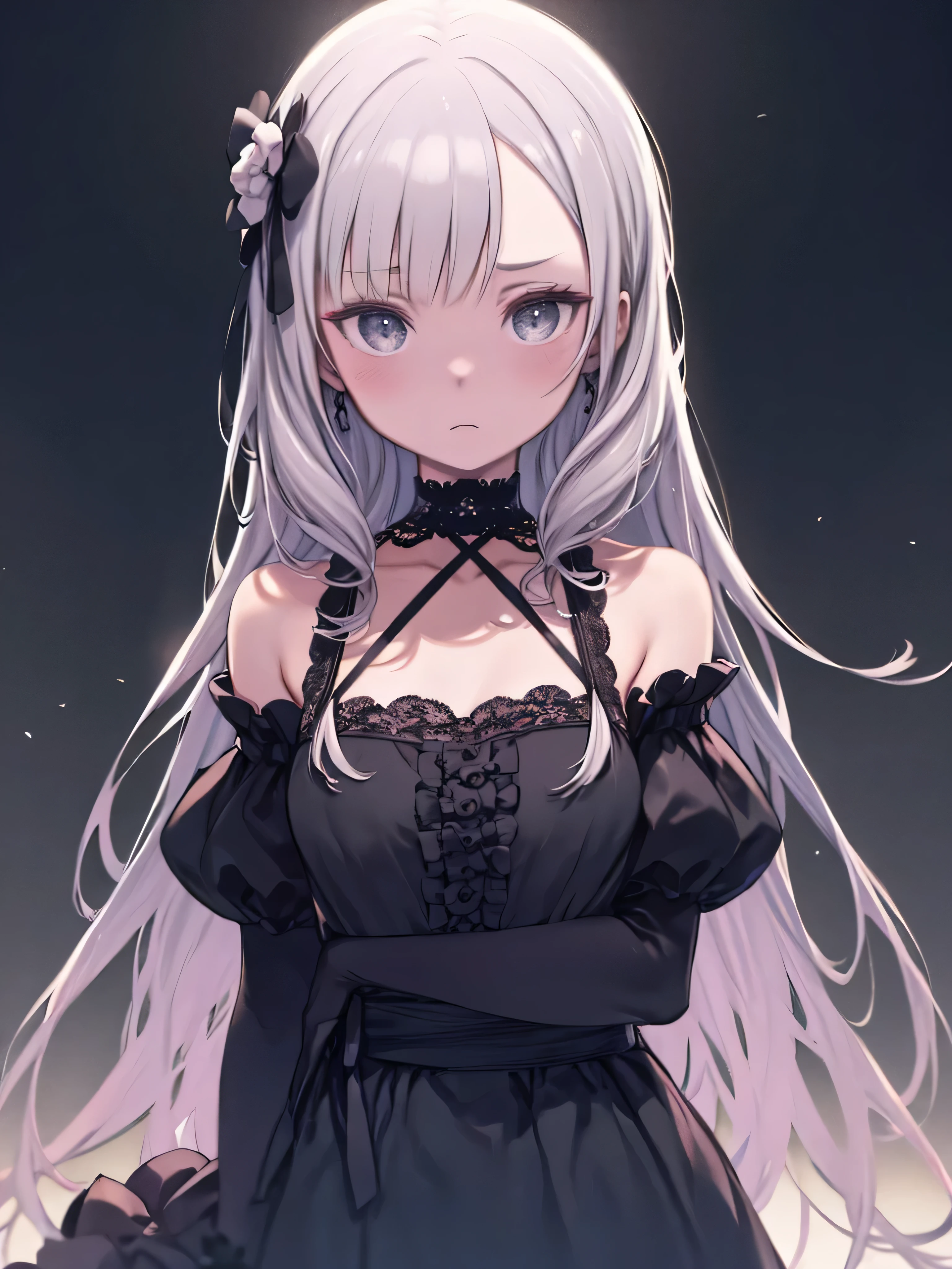 30 years old lady, wearing a black unwoven mask, light brown long straight hair, wearing a black small boater hat and black dress, dark brown eyes, silver necklace, a little big eyes, a wristwatch on her right hand list,