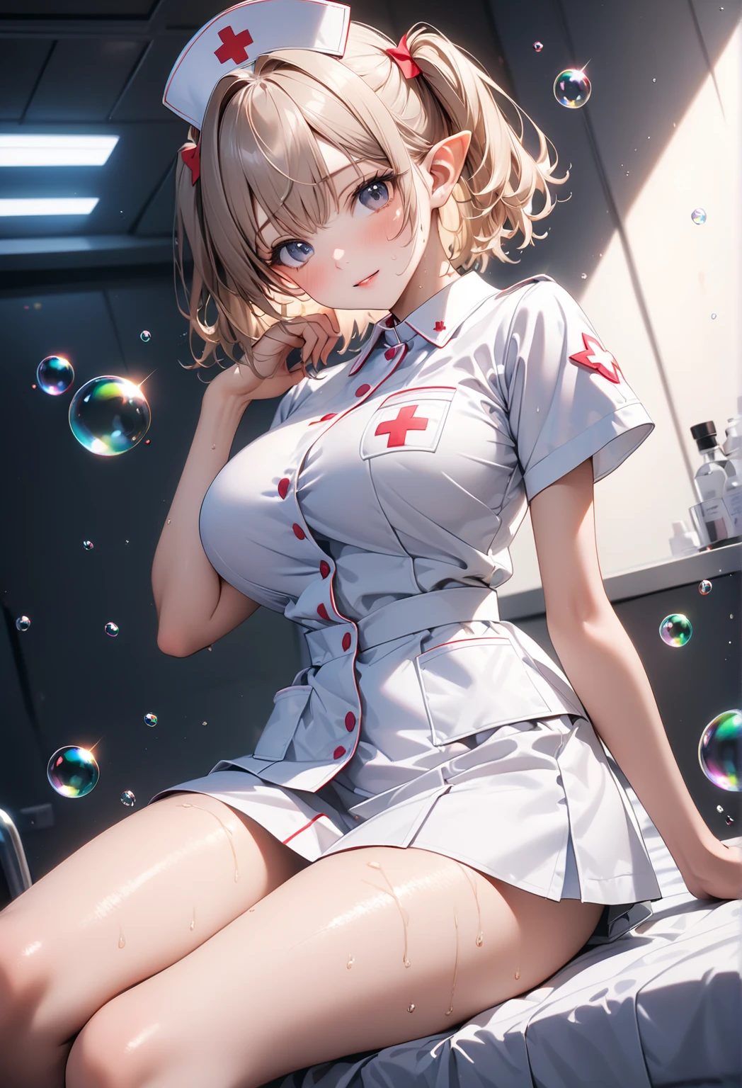 (extremely detailed CG unity 8k wallpaper),(masterpiece), (best quality), (ultra-detailed), (best illustration),(best shadow), woman nurse,wearing short dress, middle aged woman, 35 years old, breasts come out to brust, cleavage breast, full body,smiling , (sharp eyeliner, eyeshadow, detailed eyes:1.1), (city background:1.2), ,BREAK , mod3 (girls' frontline), ,