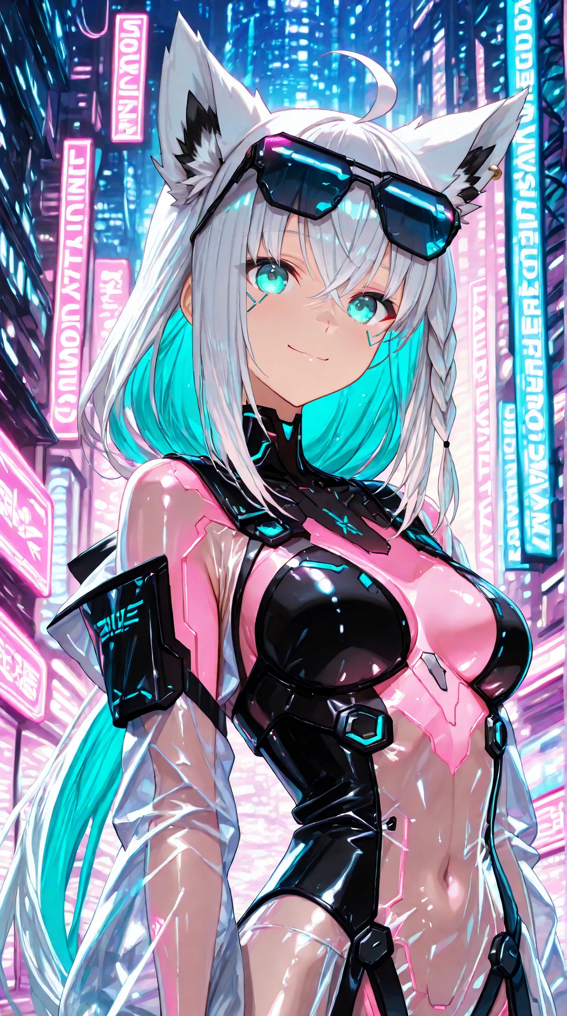 (Anime artwork, Anime Style, Studio Anime, Very detailed, Latest, Vibrant, Anime Coloring, High Contrast, masterpiece:1.2, highest quality, Best aesthetics), (1 girl), ((Cyber Headset, Mechanical bodysuit:1.2, Cyberware:1.1)), Color Connection, Colored, Vibrant color scheme, colorful, Spot colors, (Big Tits 1.2), bent, (Captivating woman), (Grin:1.2), (Futuristic Background), (((chromatic aberration, Abstract, colorfulな背景))),