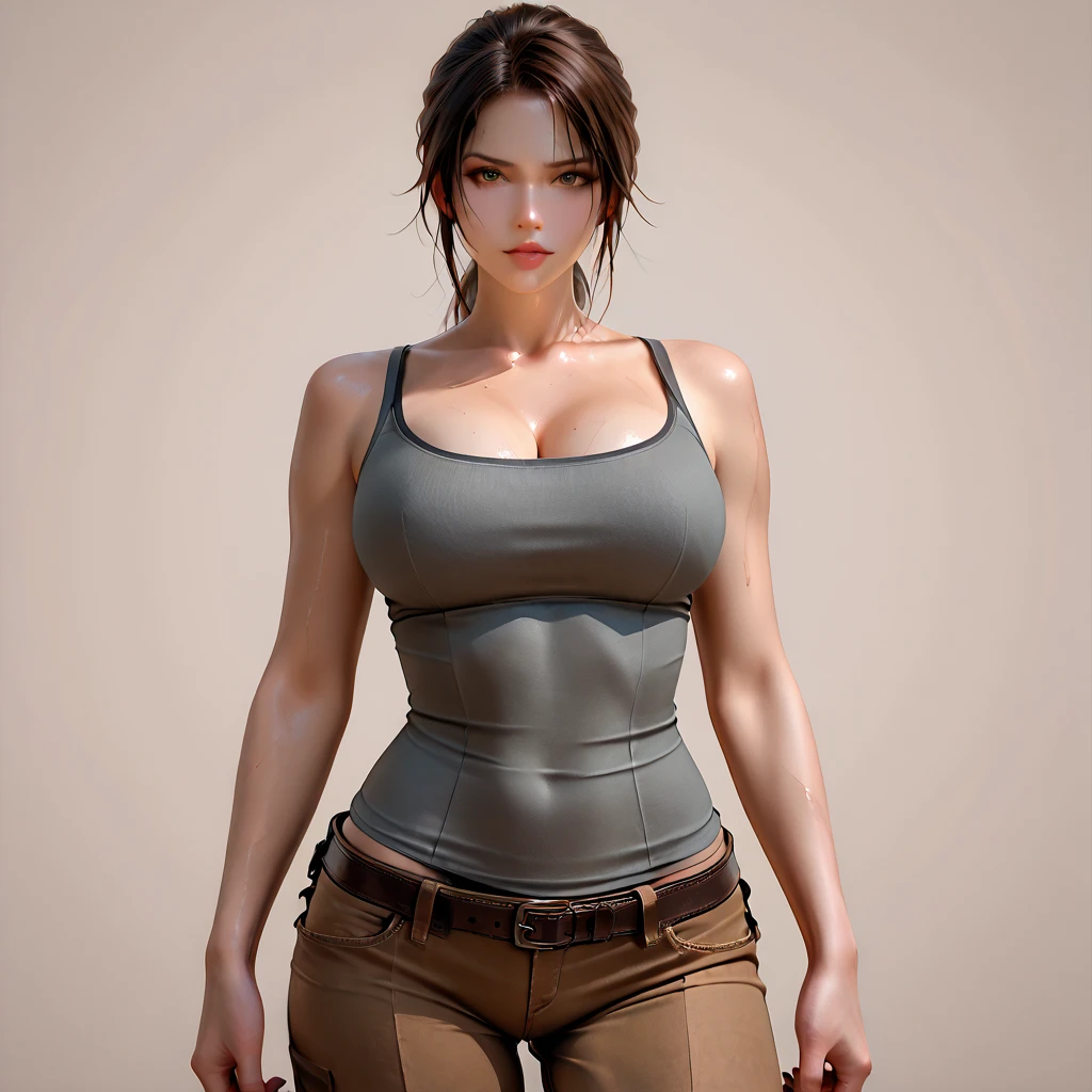 gwen tennyson,tracer,rebecca chambers,lara croft,resident evil,green eyes,garter belt,teenager,short hair, orange hair,river,shy smile,ginger,white see-through leotard,denim micro shorts,striped bra,freckles,beautiful girl,wet clothes,thigh high boots, top-quality,large breasts,ultra detailed, realistic,