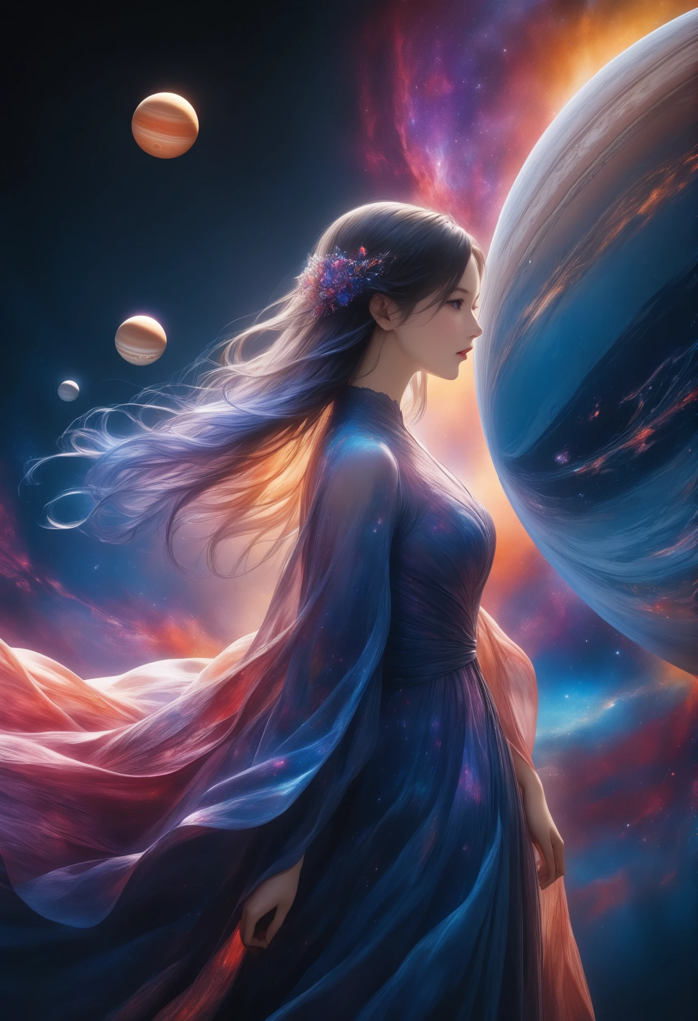 Naked Women,has a beautiful face,graceful posture,Wrapped in Cosmic Textures,Hi-Res,4K,realistic,fine art,HDR,Bokeh,deep color, Dark ,Mysterious,fascinating,realistic,Spatial presentation,Mysteriousな光,Planetary Reflection,Unknown Galaxy,Magical Aura,Delicate skin, Sensual Curves ,impressive composition,Professional Finish,Highly Detailed,digital painting,extreme realism, Surprisingly Clear ,Quality As Pictured,Glittering colors