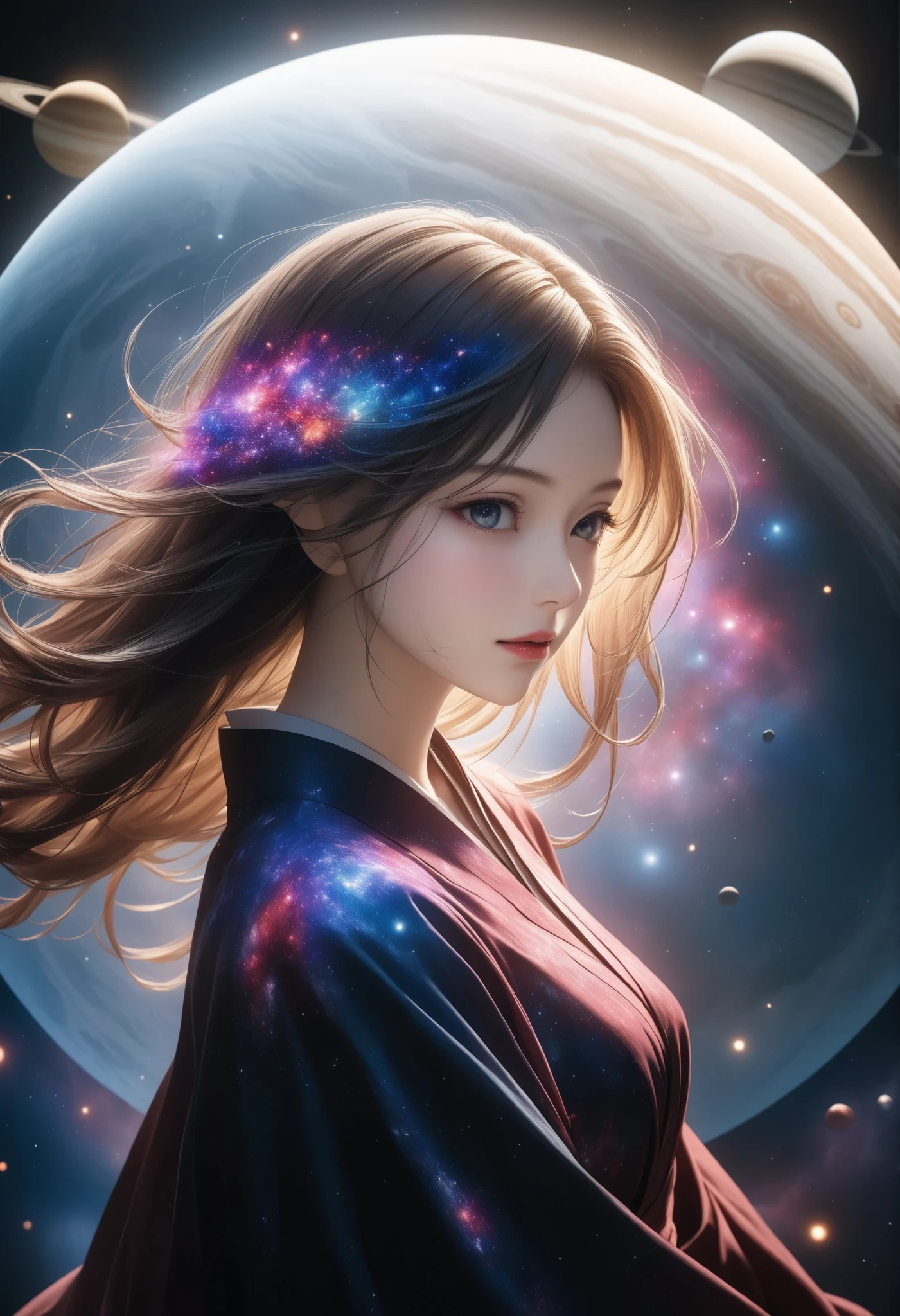 Naked Women,has a beautiful face,graceful posture,Wrapped in Cosmic Textures,Hi-Res,4K,realistic,fine art,HDR,Bokeh,deep color, Dark ,Mysterious,fascinating,realistic,Spatial presentation,Mysteriousな光,Planetary Reflection,Unknown Galaxy,Magical Aura,Delicate skin, Sensual Curves ,impressive composition,Professional Finish,Highly Detailed,digital painting,extreme realism, Surprisingly Clear ,Quality As Pictured,Glittering colors