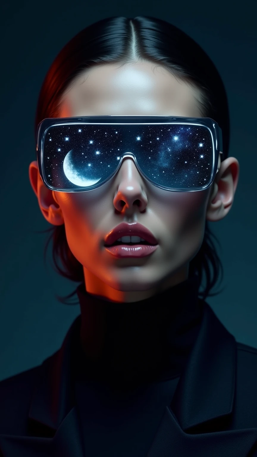 Model wearing glass sunglasses,There are stars and moon on the lens