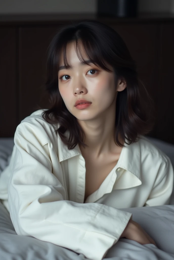 A person dressed in white moves his arm slightly,The surrounding bedding undulates gently with movement,Close-up shot slowly getting close to the subject,Realistic style accompanied by soft natural light。