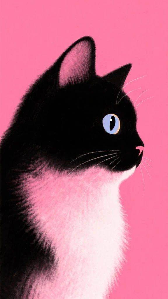 catss，Minimalist，fuzzy texture watercolor illustration，运动Minimalist主义风格，blurry form，pink and black combined，solid color backdrop，close-up，Pure flat illustration，extremely high-definition picture，eyes depict clear and detailed，adolable，high aesthetic，Graphical，Fuzzing，Felted，Minimalist主义，Leave white space，sideface，artistic conception，high-class，masterpiece