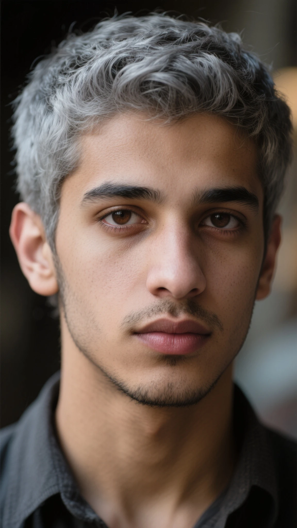 Al Haytham, young male, Young person, gray hair, clean-shaved face, masterpiece, Highest Quality , focused only, (stingy:1.04), shot by Lee Jeffries,Nikon D850 camera,Kodak Portra 400 film,f1 aperture.6 shots,richcolors,Ultra-realistic texture,Dramatic Lighting,unreal-engine,popular on Artstation,cinestill 800