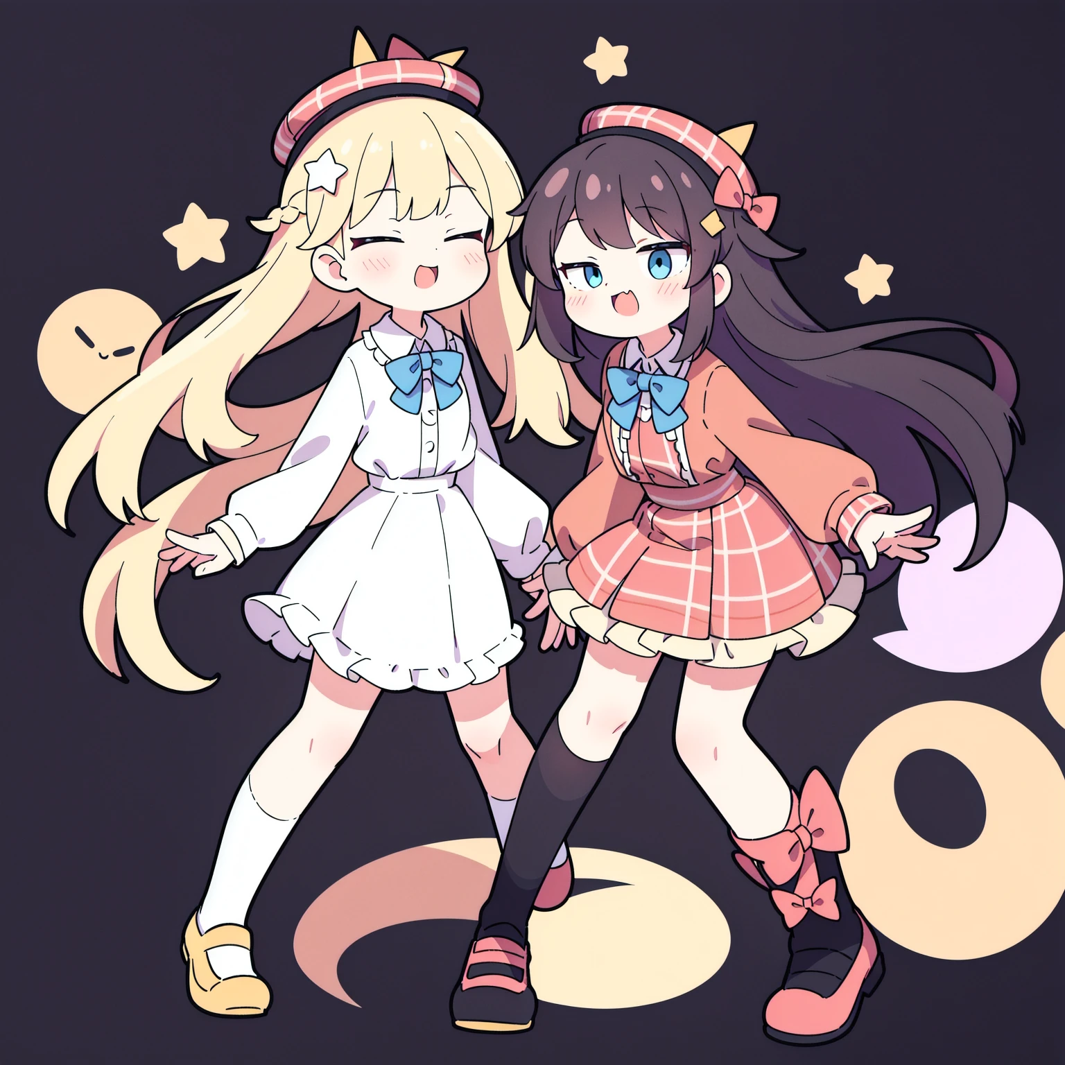 high resolution 1 girl antenna baby_pin bow bowtie braid brpossessed_《The eye》s collared_The shirt dojikko_posture frill_The shirt frilled_The shirt_collar frill_skirt frills the hair_bow the hair_ornament the hairpin hand_Show on the_possessed_Head center_the hair_decorative hat with hat_jack jack lShow on theg_the hair Show on thee_《The eye》_closed eyes five-pointed star pink_the hair plaid plaid_bow plaid_skirt pleated_skirt The shirt shoelaces shoes simple_background stand-up skirt single star_(symbol) pair_braid wariza white_: white_over knee socks, Full body