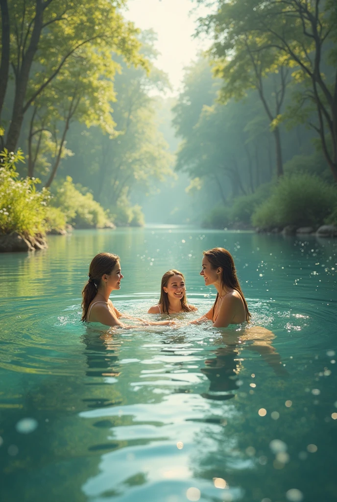 3girls,forest,river,nsfw,depth of field, day, washing together,<lora:slg_v11:1.0>