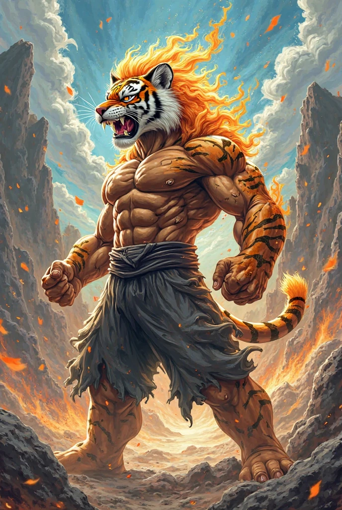 One piece style, male, lion zoan fruit, green hair