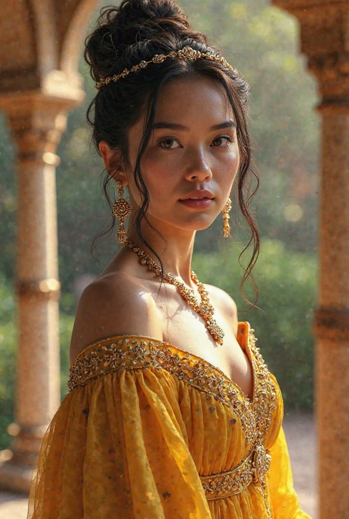 ((best quality: 1.5)) ((masterpiece: 0.8)), intricate details, sharp focus, professional, photorealistic, real life, realistic representation of the face, ((((solo, 1girl) muscular assassin, golden hour, (indian, smiling, god rays, [flat chest:medium breasts:0.6])))) dynamic action pose, homely face, in the style of realistic and hyper detailed renderings, mountain top, evening, setting sun, solo, BREAK; BREAK (((black wavy hair))), (blemish: 0.7), ((fujicolor)), BREAK; BREAK ((((barbie face, looking down, (chinoiserie summer dress), cloak)), photorealistic, hyper-realistic))