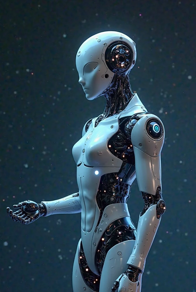 ((wide angle)) RAW photo of a skinny Asian ((boy)), futobot, mouth mask, (cyborg), flat chested, (white shimmer hair, white eyebrow), glowing hair, (iridescent white hair), earrings, bangs, mask, walking in public, ((night time)), bokeh, neon light, ((iridescent eyes)), looking at the viewer, 1boy <lora:Futuristicbot4:0.7>, crop top, profile
