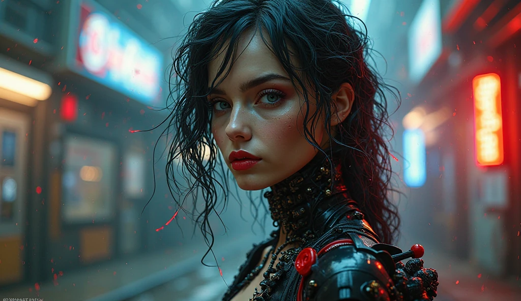 drunken beautiful woman as delirium from sandman, brown hair, (((wet body))) (hallucinating colorful soap bubbles), by jeremy mann, by sandra chevrier, by dave mckean and richard avedon and maciej kuciara, punk rock, tank girl, high detailed, 8k