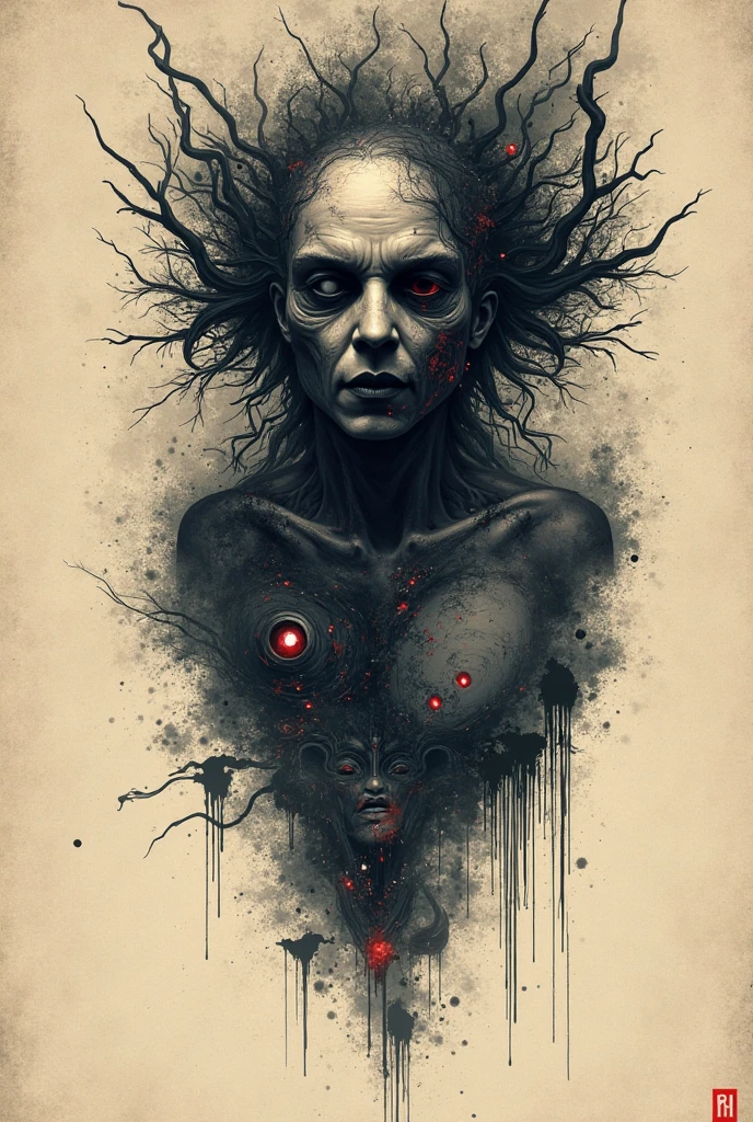 psychedelic, intricate, hyper detailed, artistic, human figure, ???????, portrait, veins and arteries, scary, turning into cosmic ashes, body horror, colorful, spiritual