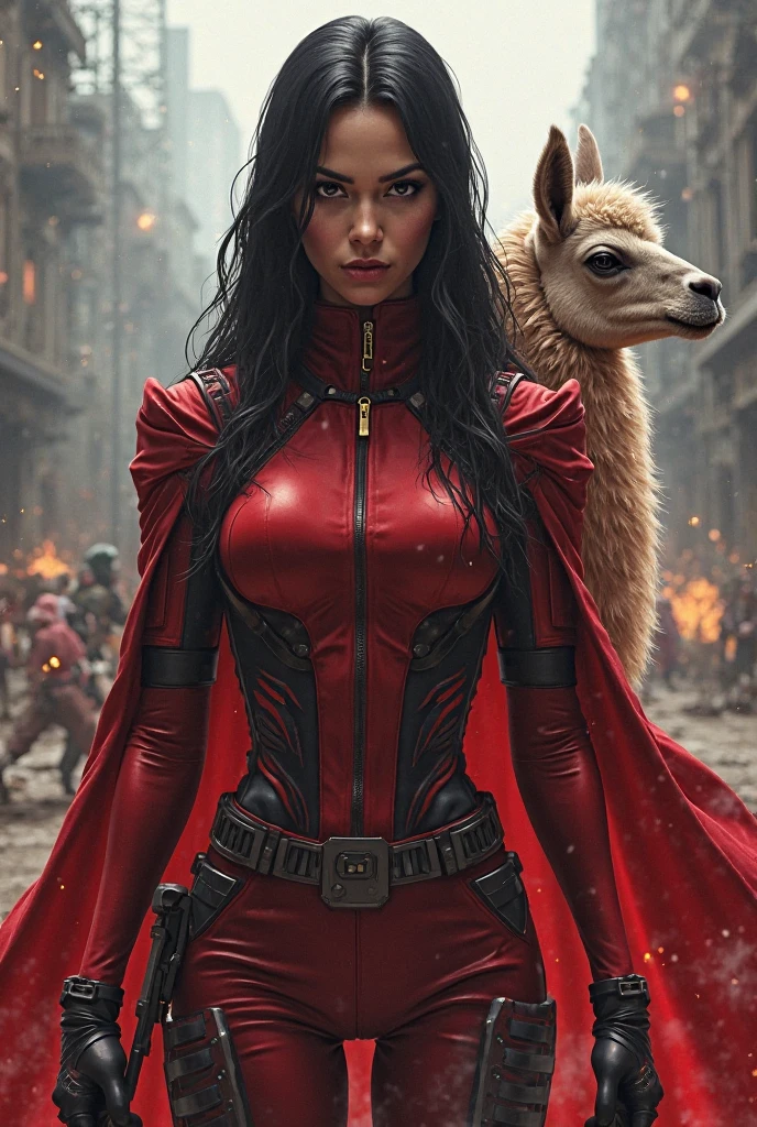 A close-up of a person wearing red clothing and a cat, 3D Character Reference Table, Feminine body, Red Devil Armor, full body devil woman, Actress, Lady in red armor, Deep Crimson Aura, Skinny red leather armor, Crimson Attire, comic book:.2 | Unreal Engine:.3