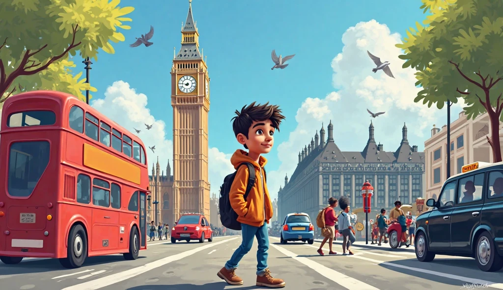 London, 2020: Amidst the dynamic cityscape, a quaint corner of Hampstead Heath provides the backdrop. A modern playground blends seamlessly with lush greenery and contemporary art installations. In this vibrant setting, a young boy named Claude stands out. Dressed in a kaleidoscope of colors, his outfit reflects the eclectic nature of the London park. A streak of paint on his cheek hints at recent artistic endeavors. The city buzzes around him, skyscrapers and iconic landmarks framing the scene, as Claude becomes a lively part of Laurie Frankel's exploration of family and identity in the heart of present-day London.