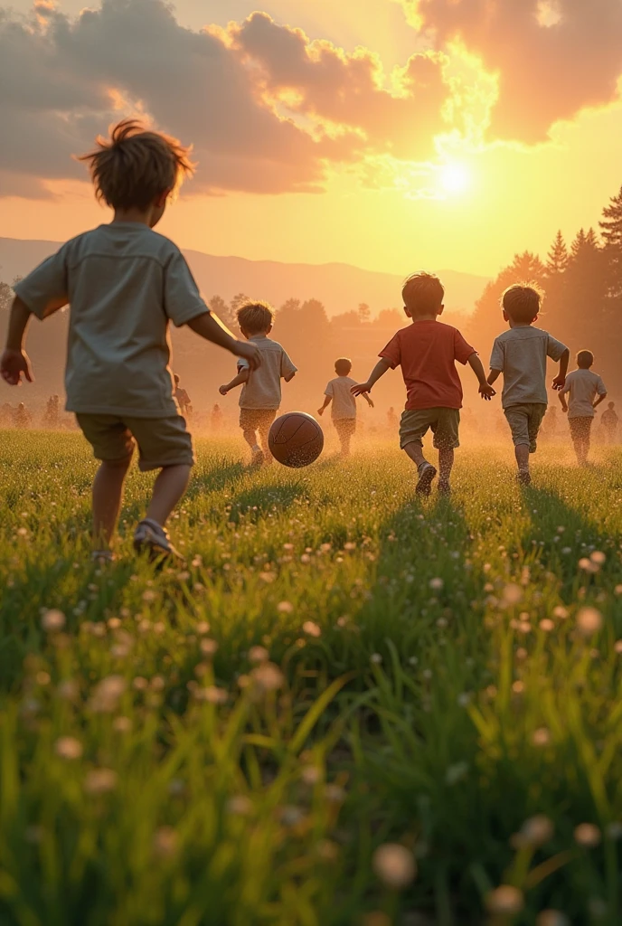 A lot of boys are playing but a small boy is watching the other boys sadly. He wants to play with them but nobody takes him. He became sad. Other boys are looking at him and laughing. 
