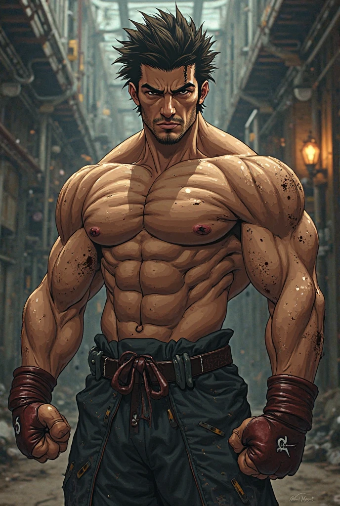 3D Photorealistic, Masterpiece realistic, best high quality, perfect details, RAW Photo, intricate details, nice lighting, 4K, detailed background, (excessive huge muscle:1.5), (huge buff muscle:1.4), (veiny muscle:1.5), victor asimov from powerpunch, hot beard, boxer, looking at viewer, boxing white glove, lightning eyes, unflex abs, on back, muscular, bruises, sweat, blood, steam, red glove, posing, (look at viewer:1.2), huge bulge, beaten down (beaten down: 1.8), (exhausted:1.9, sweat:1.9, bruised:1.9, blood:1.9), details physic muscle, (hard breathing:1.9), mouth open, high details facial expression.