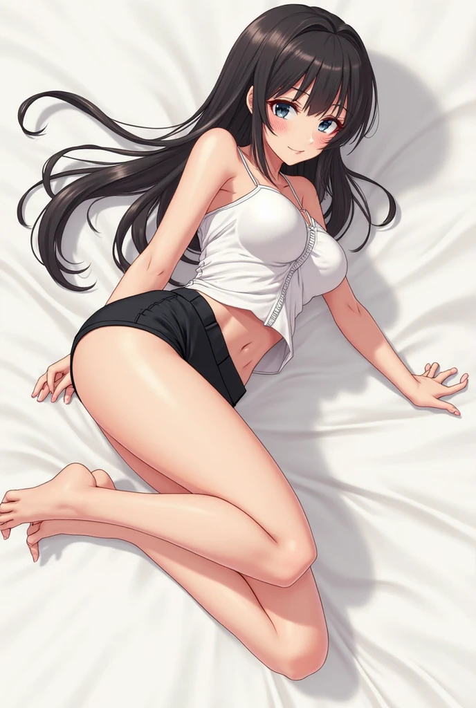 ((Highest quality)), ((anime)), (Perfect Face),(Small breasts),Perfect Fingers,Gentle expression,Beautiful face,Middle school students,bed,Thin arms,Skinny,Black Hair,Thin legs,genital,Pussy,Sisters