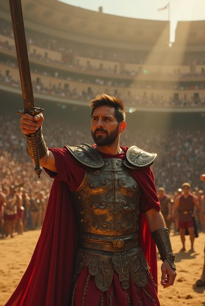ancient roman soldier, yelling into the sky