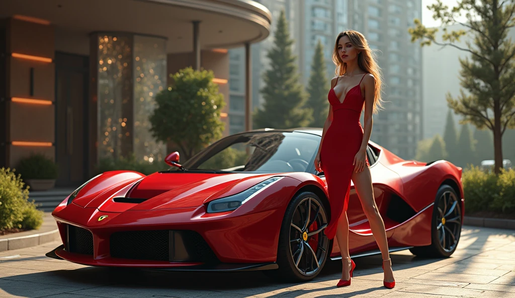 create a woman,can be the caterine zeta jhones,a beautiful brunette woman,beautiful hair,and long,sitting on the hood of the ferrari,create a ferrari lamborguini ,8k,yellow color,write on the capo of the ferrari very beautiful,whimsy,ence in Artstation 8k HD high definition detailed realistic, detailed, skin texture, hyper detailed,a:1.2), (realistic, photorealistic:1.37), ultra-detailed, 1 woman, cute, solo, beautiful sky detailed, (smile:1.15), (beautiful mouth smiling) small breasts, beautiful detailed eyes, (collar shirt:1.1)beautiful woman Scarlett Johansson, is standing walking,smiling,facing the camera, in a studio(8k, best quality, masterpiece:1.2), (realistic, photorealistic:1.37), ultra-detailed, cute, solo, beautiful sky detailed, detailed, night, (blush nose), (smile:1.15), (woman ta smiling) small breasts, beautiful detailed eyes, (collar shirt:1.1), business attire,black shorts,gorgeous red details,(medium hair,with lights:1.2), NovaFrogS floating hair,beautiful woman(best quality: 1.4), (ultra highres: 1.2), (photorealistic: 1.4), (8k, RAW photo: 1.2), (medium shot: 1.4), (blue eyes), blonde woman,smiling walking down the street, does not carry purse,costume a black leather dress (ThaiElephantHaremPants: 1.3), (black top: 1.2), (sandals), (natural light), (rim light) does not wear purse, /woman this of mã --auto --s2