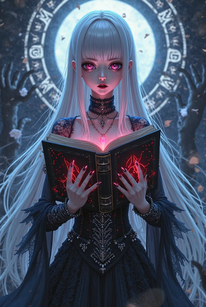 <lora:VampiricTech-20:0.8>, vamptech, blood, vampiric ,
,scholar , scroll, 1girl,long hair, blue skin,white hair, glowing eyes,