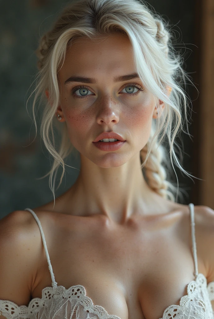 head of'artwork, best quality, 8k,
complet corps, innocente 1 russe scandinave mince, ((Kale:1.5)) with pale and soft skin,
silver-blonde hair, messy hair, round chest,
real skin, nice skin, nice face,
natural lighting,
blue eye, Lèvres roses enteruvertes, soaked skin,
((Kale)) , round chest.