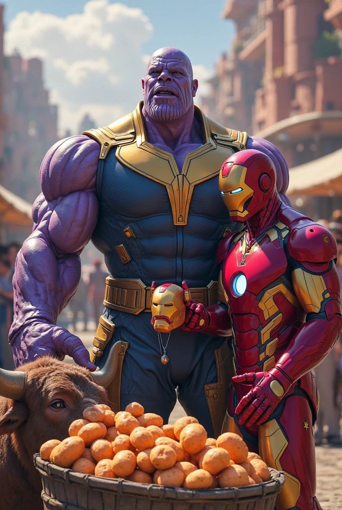 Iron man selling fruit to Thanos in India