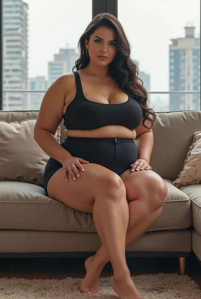 a very fat girl , agebig body , big tight , extremely obese , sitting on sofa (best quality,4k,8k,highres,masterpiece:1.2),ultra-detailed,(realistic,photorealistic,photo-realistic:1.37),HDR,UHD,studio lighting,ultra-fine painting,sharp focus,physically-based rendering,extreme detail description,professional,vivid colors,bokeh,dark,moody,dramatic lighting